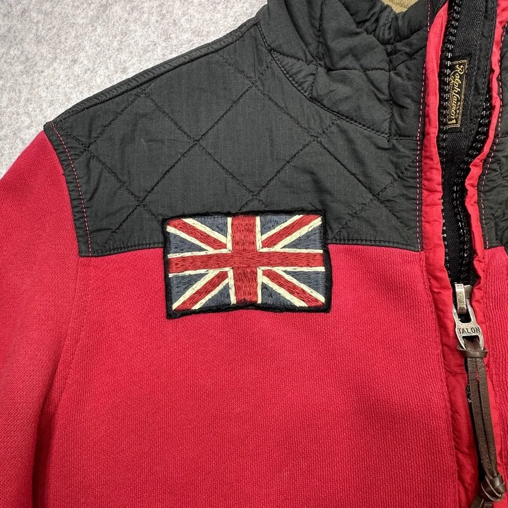 Vintage Polo Ralph Lauren Sweatshirt Medium Red Black Quilted 1/2 Zip Union Jack